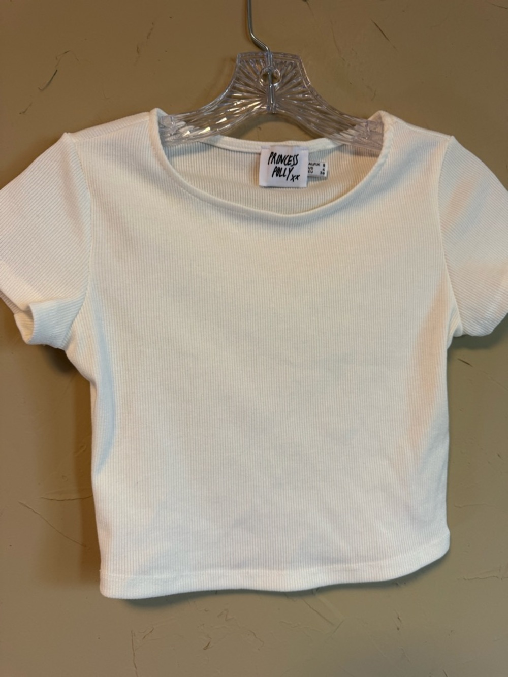 Princess Polly White Ribbed baseline Tee Crop Top Size 4 Slim Fit Y2K Clean Girl - Picture 8 of 8